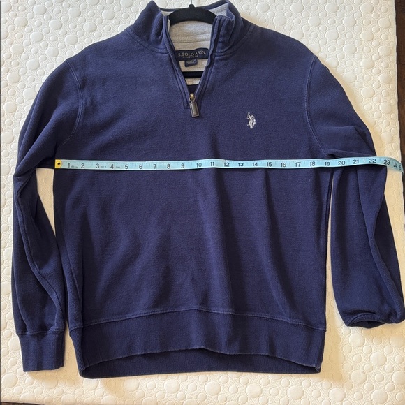 U.S. Polo Assn. Men's Dark Blue 1/4 Zip Mock Neck Flatback Pullover Sweater - Picture 6 of 13